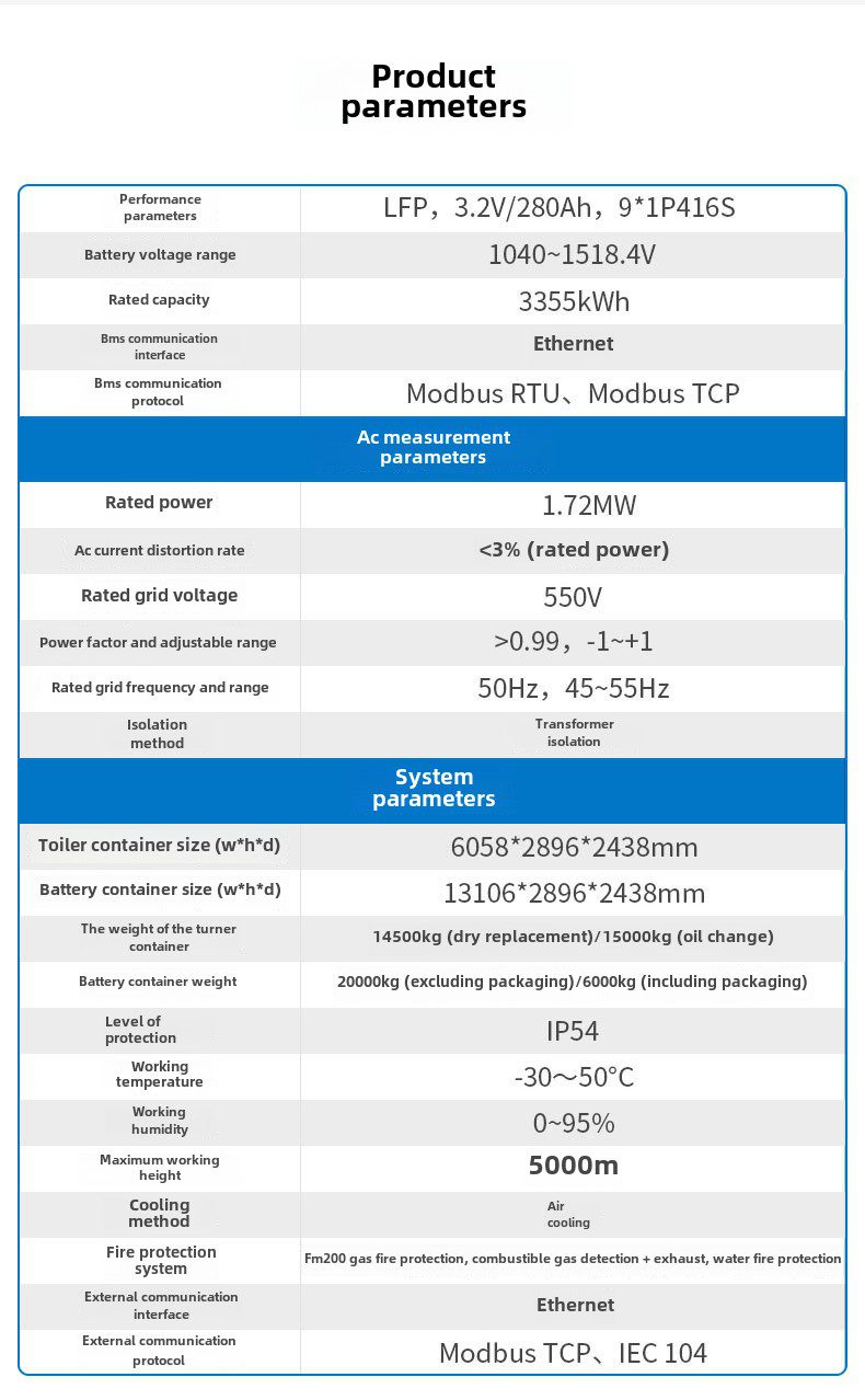 3MWH Commercial Lithium Iron Phosphate Solar Photovoltaic Energy Storage System 1MWh Container Industry Battery Storage Cabinet